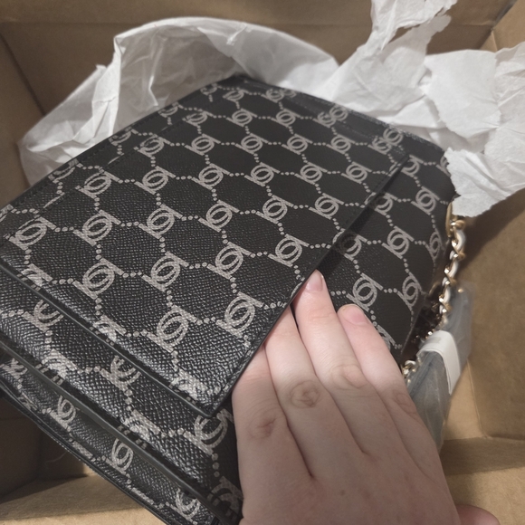 Bebe Monogram Black and Gray Shoulder Bag - Picture 4 of 8